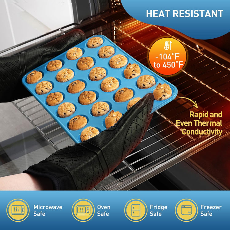 2 Pack 24 Cups Mini Muffin Pan with Metal Reinforced Frame Silicone Molds Baking Pans Molde Silicona Para Reposteria Tart Pans for Baking Mini Moldes Para Pasteles Molde Para Flan