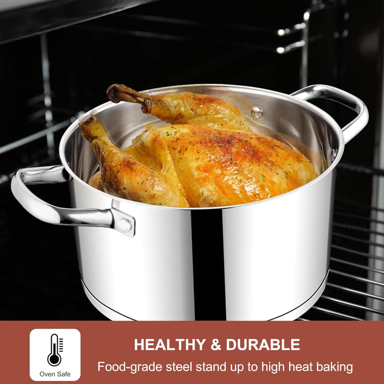 E-far Stainless Steel Stock Pot, 8 Quart Tri-ply Base Cooking Pot with Glass Lid, Induction Soup Pot Compatible with All Stoves, Nontoxic & Thick Bottom, Oven & Dishwasher Safe