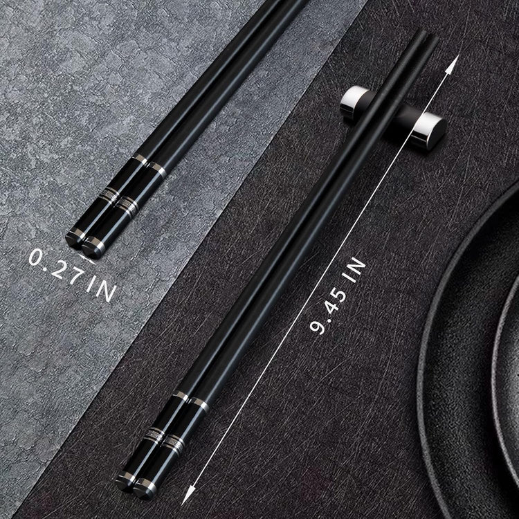 Chopsticks Reusable 5 Pairs Fiberglass Chopsticks Dishwasher Safe Square Lightweight Non-Slip Chop Sticks Set (silvery)