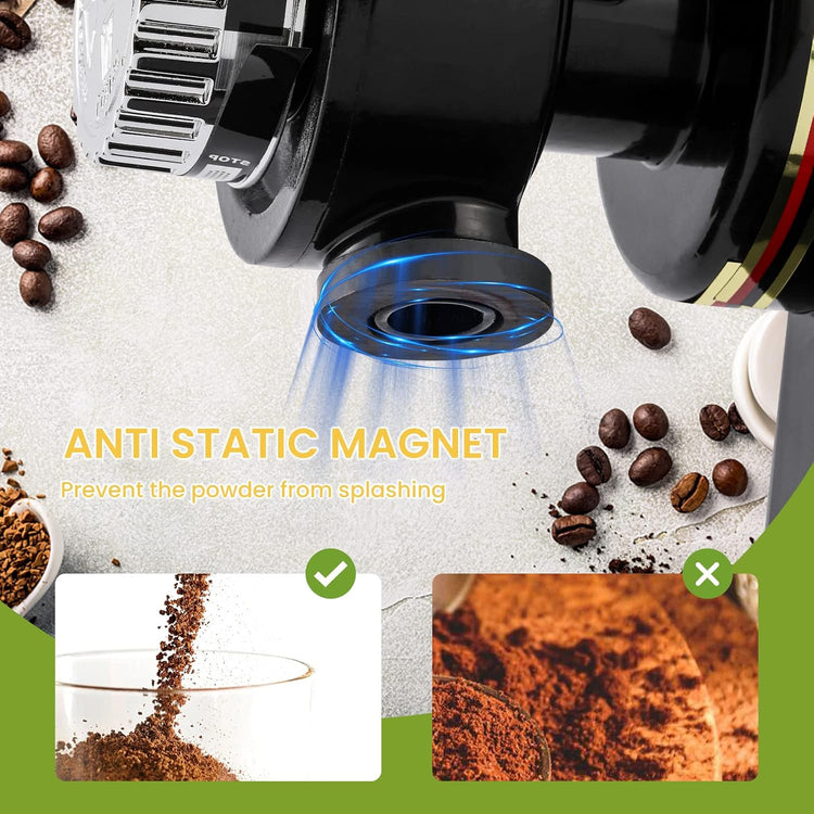 Burr Coffee Grinder Electric Espresso Grinder Commercial & Homeuse Silent Small Coffee Bean Grinder with Hopper Adjustable Grind, With Brush, Spoon, Black