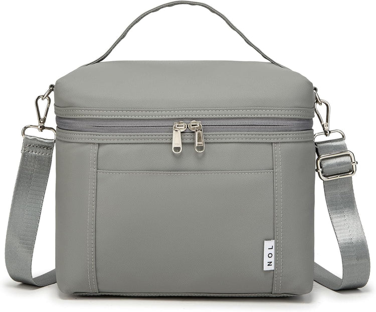 NOL Natural Organic Lifestyle Insulated Lunch Bags for Women Cooler Bag Lightweight Nylon Waterproof Lunch Box For Work (Cool gray, Medium(normal))