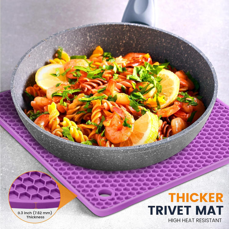 Silicone Trivet Mats 4 Heat Resistant Pot Holders Multipurpose Non-Slip Hot Pads for Kitchen Potholders, Drying mat, Jar Opener, Spoon Holder, Coaster(Violet)