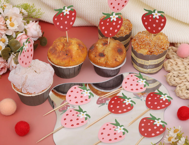 Strawberry Birthday Cupcake Toppers