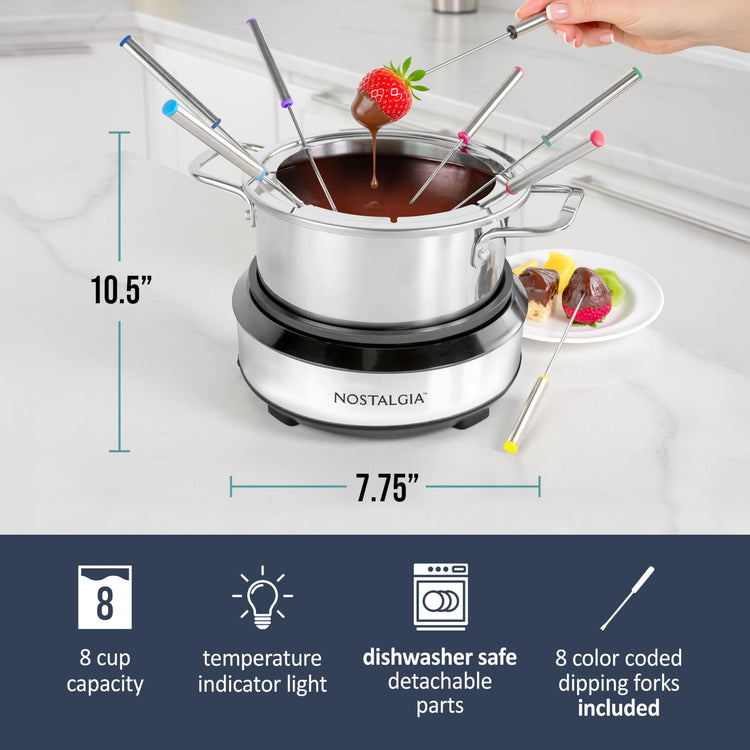8 Cup Electric Fondue Pot Set for Cheese & Chocolate (8 Count)