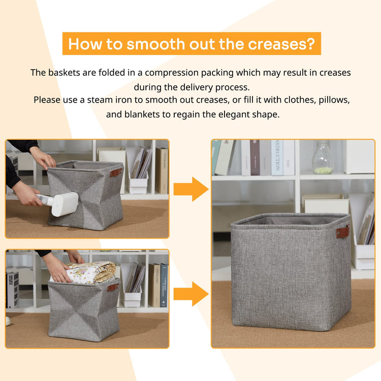 11 inch Cube Stroage Bins 4 Pack Small Grey Square Storage Baskets Cube Organizer (4 Count)