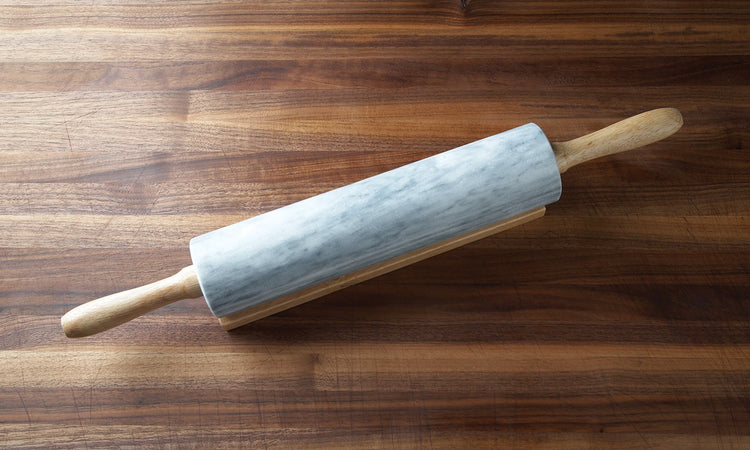Polished Marble Rolling Pin with Wooden Cradle