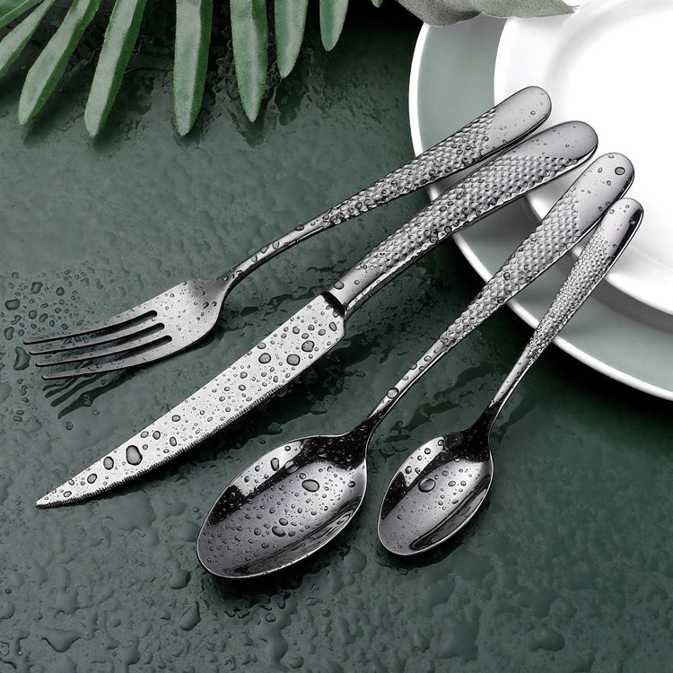 Hammered Black Silverware Set (24 Count)