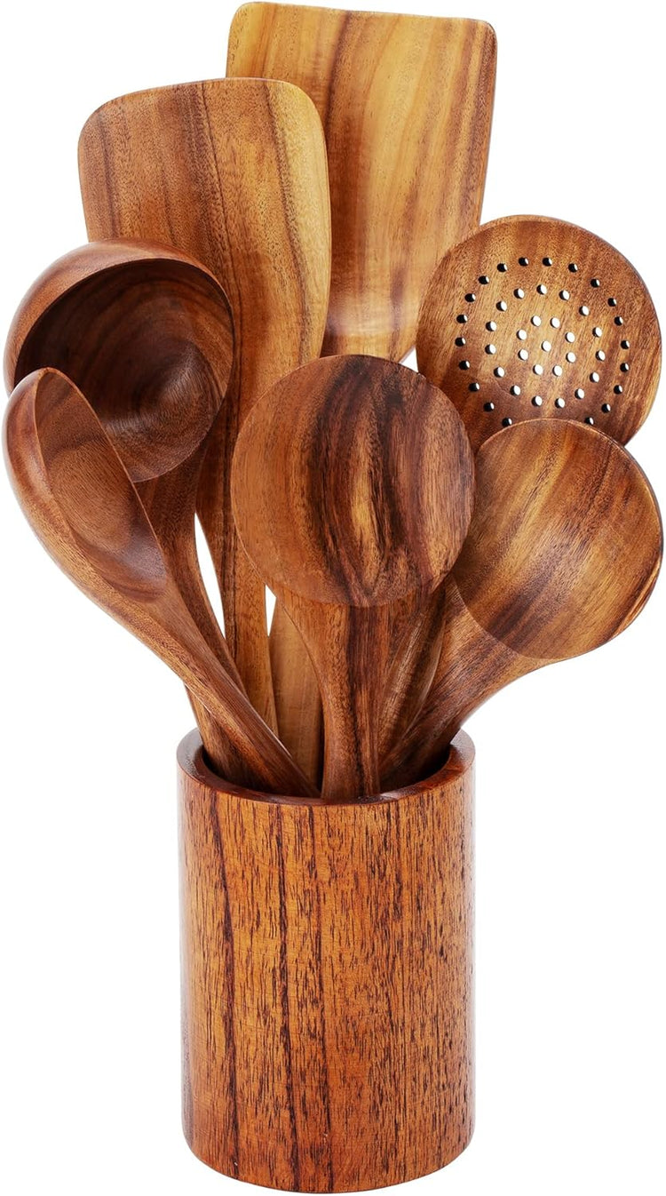 FJNATINH Wooden Spoons for Cooking, 8 Pcs Nonstick Wooden Cooking Utensils Set,Nonstick Natural and Healthy Kitchen Utensil(8 Pcs)