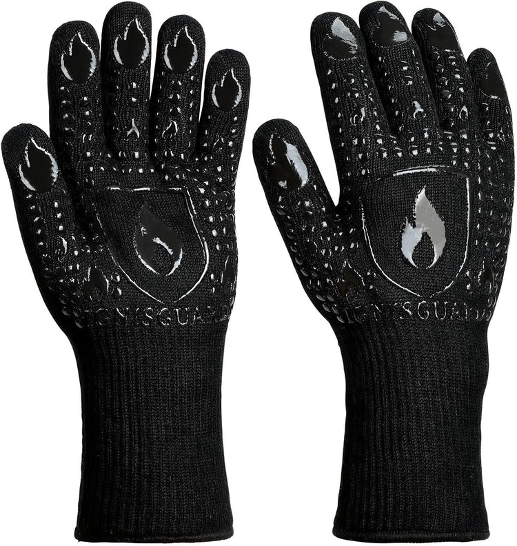 BBQ & Grill Gloves, Oven Gloves, 1472°F Silicone Oven Mitts Heat Resistant Grilling Gloves Fireproof Non-Slip for Barbecue Cooking Baking Smoking, 1-Pair Black(L)