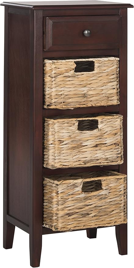 SAFAVIEH Home Collection – Michaela Cherry Storage Unit with Woven Basket Drawers, British Colonial Farmhouse Accent Storage, Fully Assembled (AMH5744C)