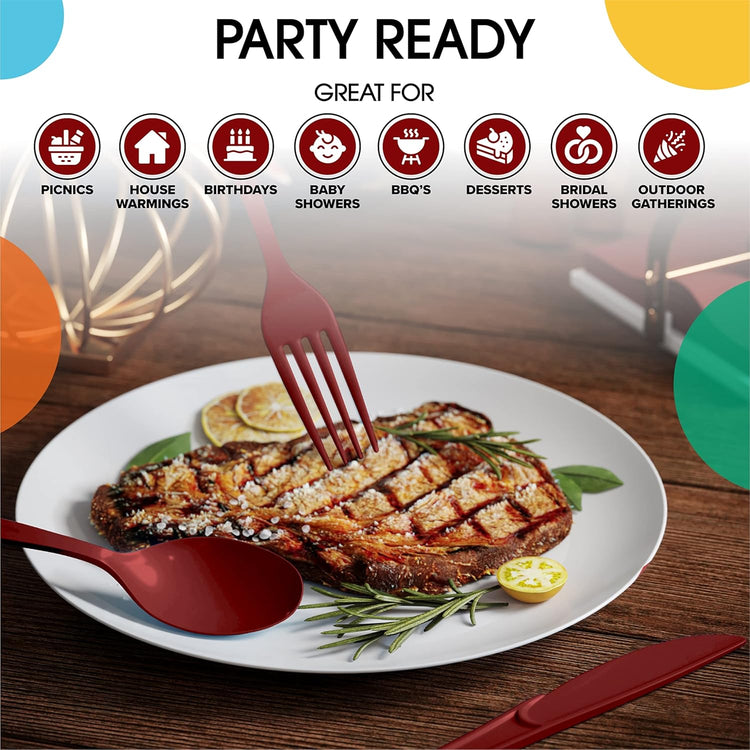 Burgundy Plastic Spoons 200 Pcs Burgundy Spoons Disposable Utensils Heavy Duty Plastic Cutlery Set Disposable Cutlery Sets Flatware Sets Silverware Set Party Supplies & Party Tableware Party Solids