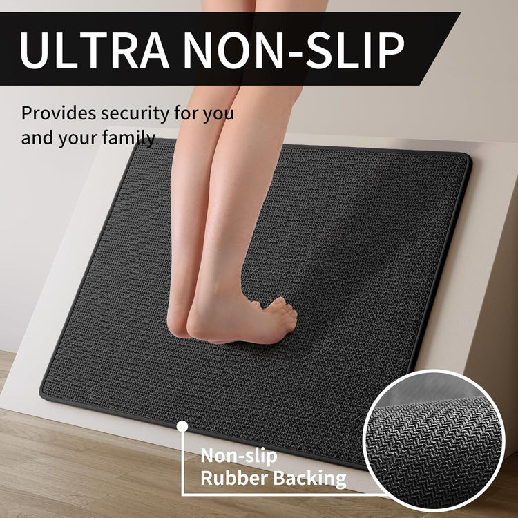 Kitchen Mats for Floor, Super Absorbent Kitchen Rugs Non Slip Washable, Soft Imitation Linen Braided Kitchen Runner Rug, Standing Mat Kitchens Sink Mat, Easy to Clean, Black 17x95