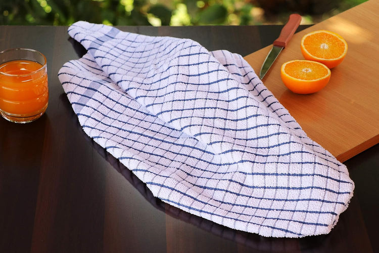 AMOUR INFINI Terry Dish Towels Pack of 4 Highly Absorbent Quick Dry Super Soft 20x28 Inch Kitchen Towel with Hanging Loop for Cleaning & Drying Dishes (Blue) - Nestoria