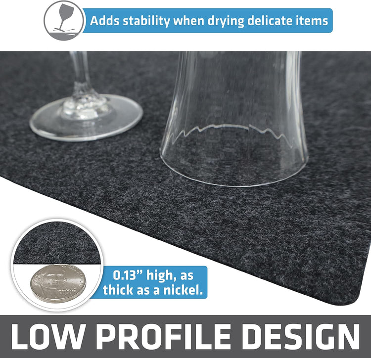 Drymate XL Dish Drying Mat, Oversized (19”x24”), Low-Profile, Super Absorbent, Quick Dry Fabric, Waterproof & Slip-Resistant, for Kitchen Counter, Trimmable, Easy to Clean (USA Made)(Charcoal)