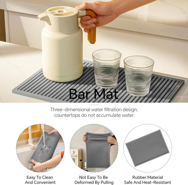 2 Pack Bar Mat, Home Bar Tool Drying Mats, Bar Accessories for The Home Bar Set 18''x12''(Gray) for Bars, Outdoor Camping, Bar for Home