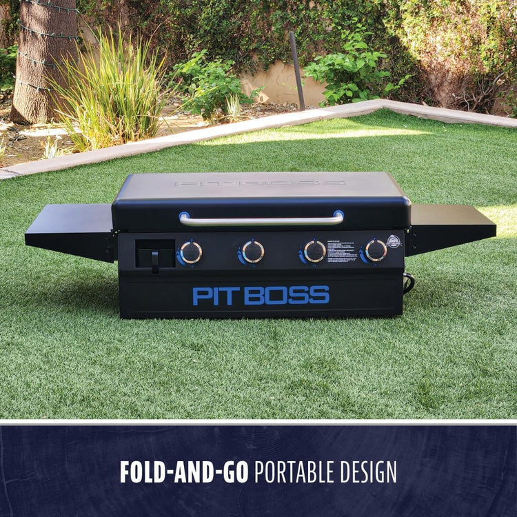 4 Burner Propane Gas Deluxe Fold & Go Portable Griddle Grill with Hard Cover