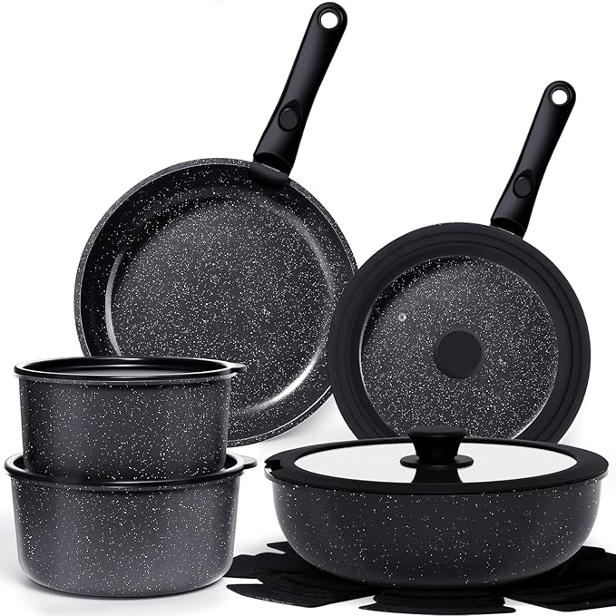 GiPP Ceramic Pots and Pans Set Non Stick, Nonstick Detachable Handle Cookware Sets, Healthy Non Toxic PFAS PFOA & PTFE Free, Dishwasher &Oven Safe, Induction Kitchen Pot and Pan, 15 Piece Grey