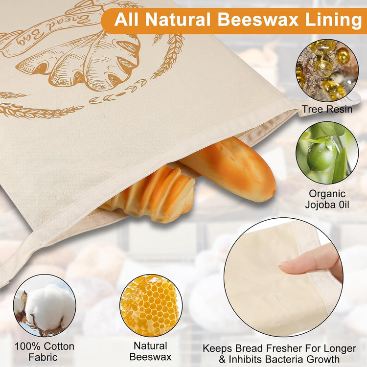 4 Pack Reusable Linen Bread Bags for Homemade,Organic Linen Bread Bag for Homemadesourdough 17 x3 inches Food Storage Cloth Bag,Keep Fresh and Upgrade Large Capacity Portable