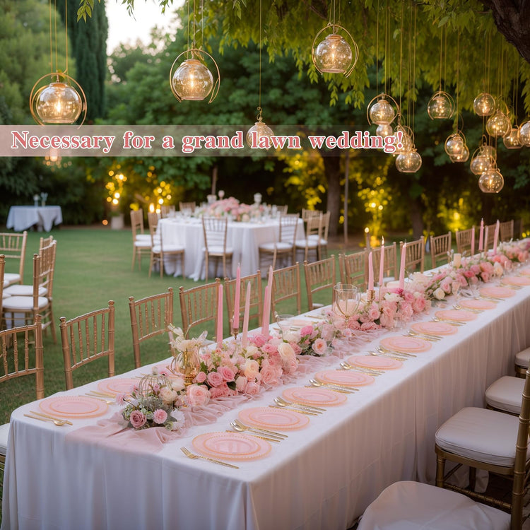 100pcs Pink Plastic Plates with Gold Beads Plastic Wedding Plates (100 Count)
