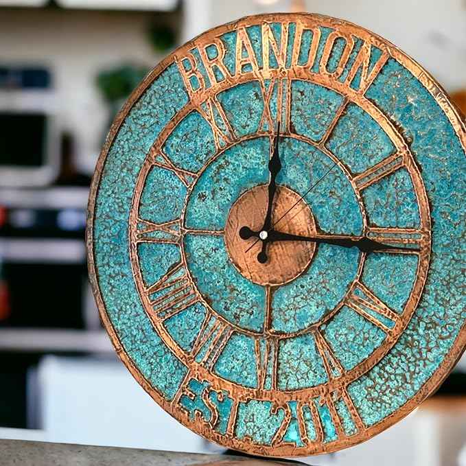 Handmade Copper Wall Clock Artisan Touch in Every Piece - Tree of Time Wall Decor Clock for Living Room, Office, Kitchen & Bedroom (Your Wall Clock, 11)