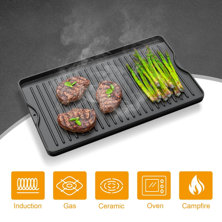2-in-1 Reversible 16” x 24” Pre-Seasoned Cast Iron Cooking Griddle