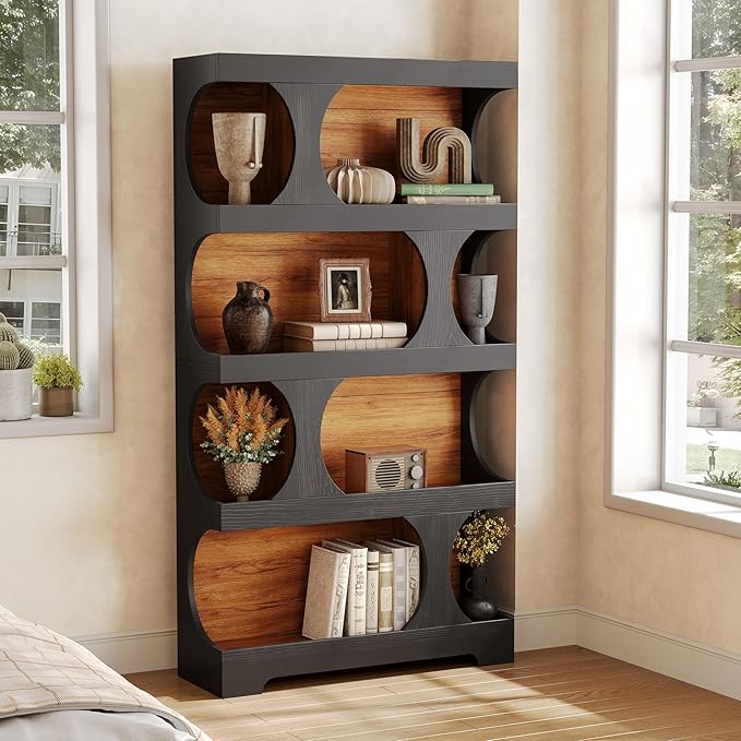 LITTLE TREE 4-Tier Large Bookshelf Set 2, All Wooden 70.8-Inch Tall Bookcase with Storage Shelves, Modern Display Rack, Black Open Book Shelf for Living Room, Bedroom, Office