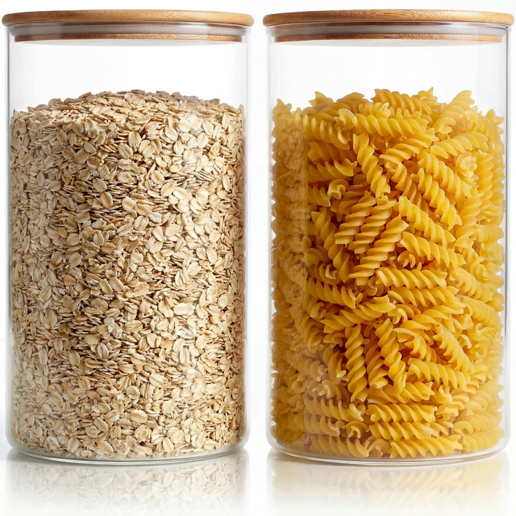 132oz Large Glass Storage Containers with Bamboo Lids for Flour & Sugar (2 Count)