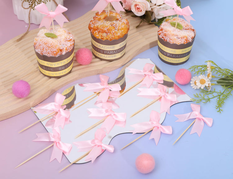 Pink Bow Cupcake Toppers