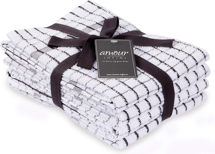 AMOUR INFINI Kitchen Towels Set of 4 - Highly Absorbent, Super Soft Terry Cotton 20x28 Inch Dish Towels with Hanging Loop - Hand & Tea Towels for Cleaning & Drying Dishes (D.Grey) - Nestoria