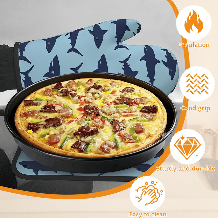 Blue Shark Oven Mitts and Pot Holders (4 Count)