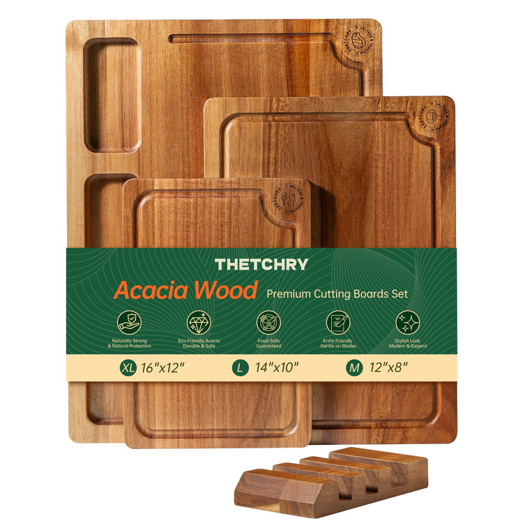 Acacia Wood Cutting Boards for Kitchen (3 Count)