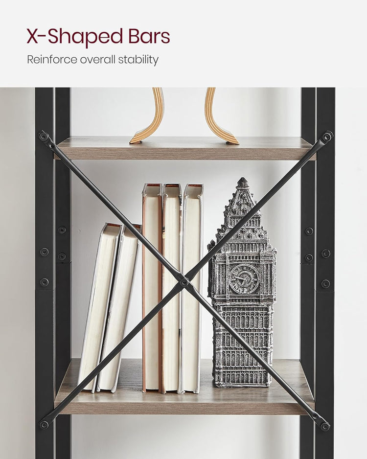 VASAGLE 5-Tier Bookshelf, Bookcase with Steel Frame, Book Shelf for Living Room, Home Office, Study, 11.8 x 15.7 x 60.2 Inches, Industrial Style, Heather Greige and Ink Black ULLS100B02