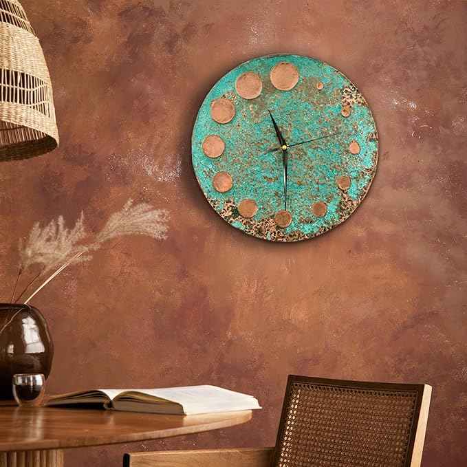 Handmade Copper Wall Clock Artisan Touch in Every Piece - Time Circles Wall Decor Copper Clock for Living Room, Office, Kitchen & Bedroom (17.7 Inch)