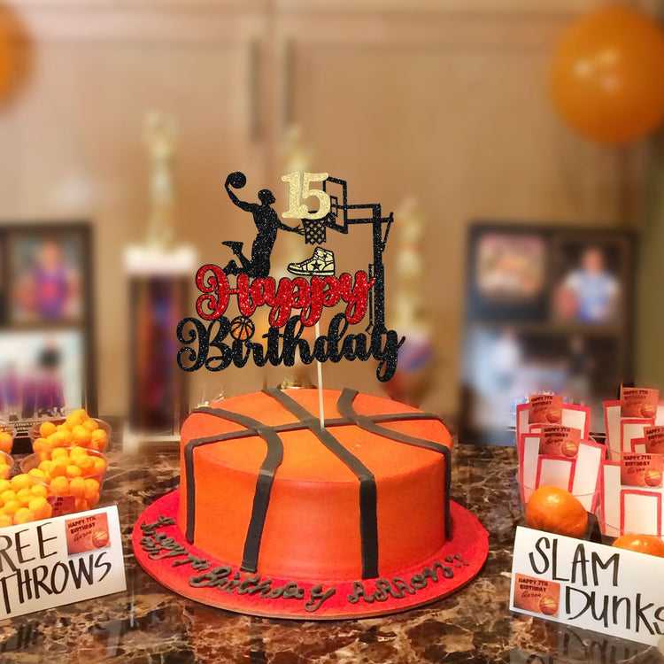 Basketball Happy 15th Birthday Cake Topper