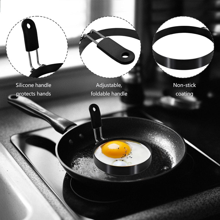 2 packs 3.5'' Egg Rings Set with Silicone Handle, Stainless Steel Egg Cooking Rings,Nonstick,For Frying Eggs and Egg Mcmuffins, Egg Mold For Breakfast