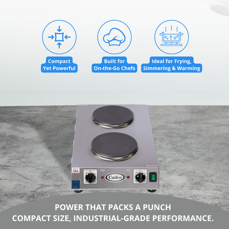 CDR 2CFB Portable Double Cast Iron Space Saver Hot Plate