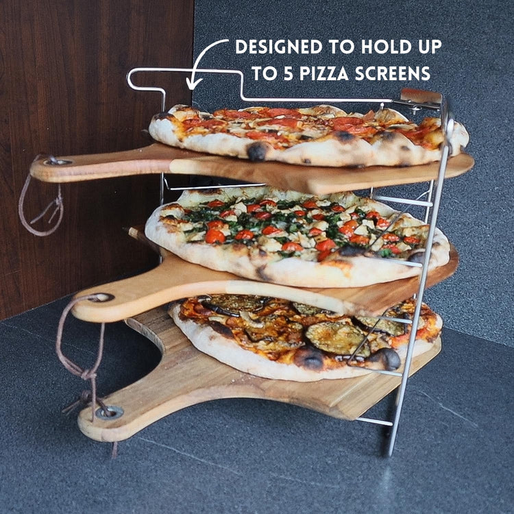 Folding Pizza Rack with five 14 Inch Pizza Screens