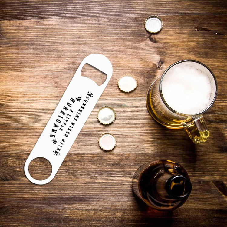 Funny Sarcastic Quotes Stainless Steel Bottle Opener Sunshine Mixed with A Little Hurricane Flat Beer Bottle Opener Keychain for Home Kitchen Bar Restaurant Party Birthday Gift