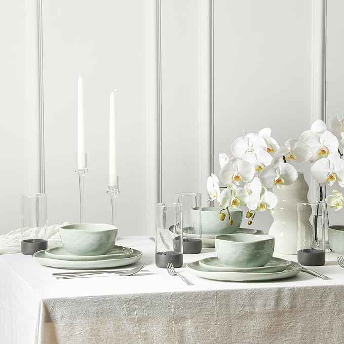 Stone Lain Mirella 16-Piece Dinnerware Set Stoneware, Borosilicate Glass, Light Green