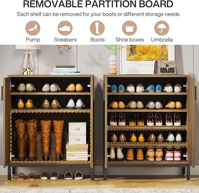 Tribesigns Shoe Cabinet with Doors, 20 Pairs Entryway Shoe Storage Cabinet with Shelves, 5-Tier Modern Free Standing Shoe Racks Storage Organizer for Closet, Living Room, Bedroom (Light Brown)
