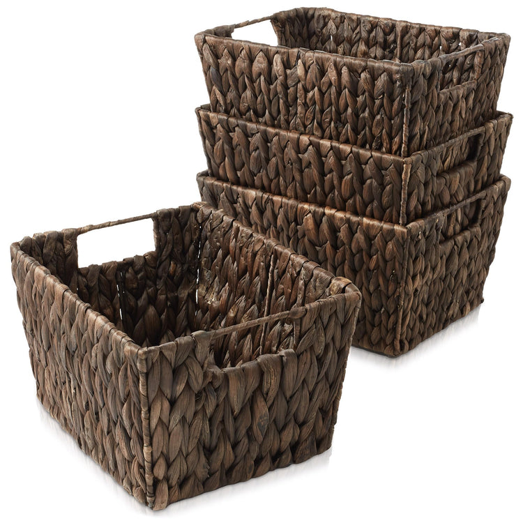 Set of 4 Water Hyacinth Storage Baskets with Handles (4 Count)