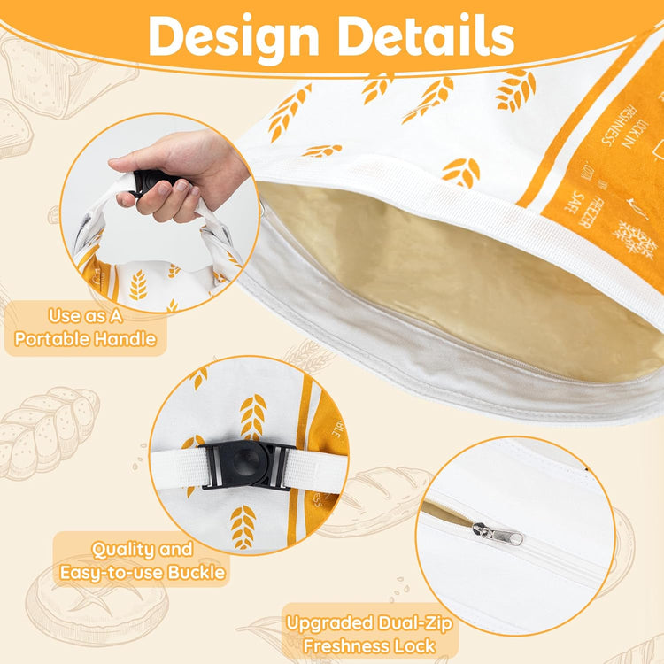 Reusable Beeswax Bread Bag for Homemade Bread & Sourdough Loaf, Fridge-Safe Storage Container with Dual-Zip Freshness Lock & Lables Cards Note Dates on, Natural Cotton & Beeswax Lining Keep Fresh