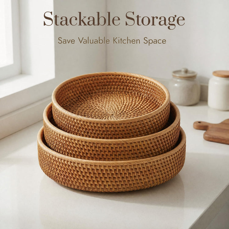Fruit Basket Wicker Basket Rattan Fruit Bowls (3 Count)