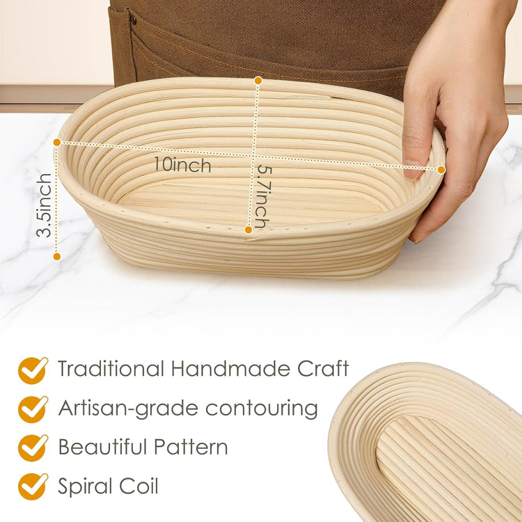 2PCS Banneton Bread Proofing Basket - 10 Inch Oval Banneton Basket and Linen Liner,Sourdough Bread Baking Supplies
