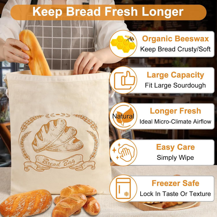 4 Pack Reusable Linen Bread Bags for Homemade,Organic Linen Bread Bag for Homemadesourdough 17 x3 inches Food Storage Cloth Bag,Keep Fresh and Upgrade Large Capacity Portable