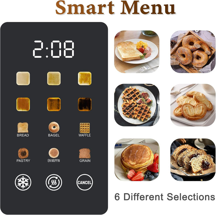 2 Slice Toaster Stainless Steel with LED Display, Extra Wide Slots, 6 Shade Settings, Defrost/Reheat/Cancel, Removable Crumb Tray โ Compact Toaster for Bagels & Waffles
