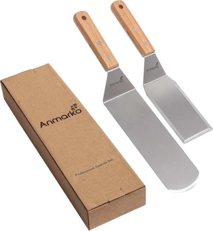 Metal Spatula Set - Griddle Long Spatula - Teppanyaki spatulas - Griddle Scraper and Pancake Flipper or Hamburger Turner - Stainless Steel Utensil great for BBQ Grill Flat Top - Commercial Grade