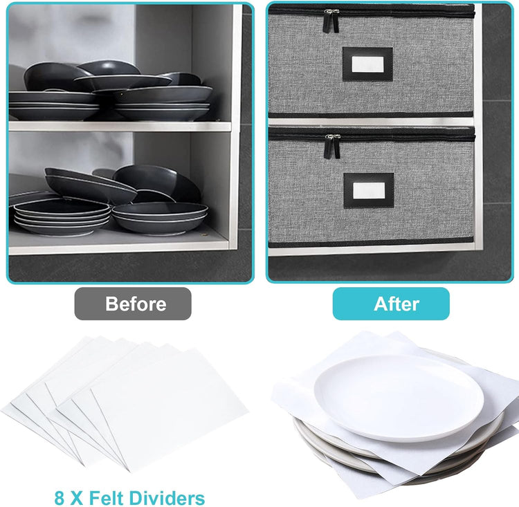 Quilted Platter Storage Case-Fine China Storage Containers Hard Shell for Organizing,Stackable Plate Storage Containers with 4 Felt Dividers,dinnerware Storage,Moving Box,Moving Supplies