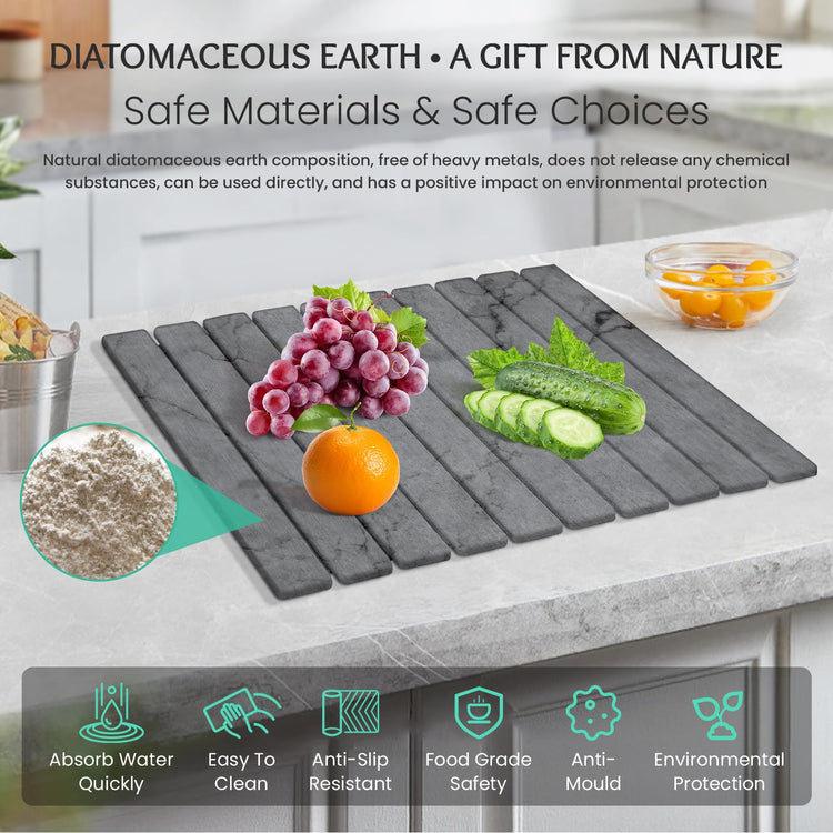 Stone Dish Drying Mat Collapsible Diatomaceous Earth Absorbent Mat Quick Dish Drying Pad Dish Rack Pad Match Any Counterto Multiple Usage for Kitchen