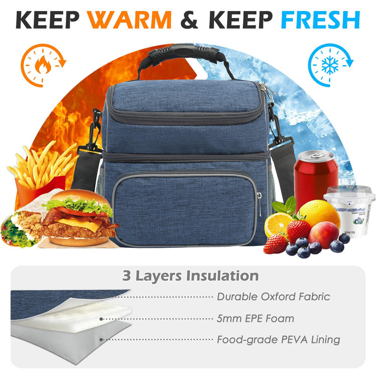 Double Layer Cooler Insulated Lunch Bag Adult Lunch Box Large Tote Bag for Men